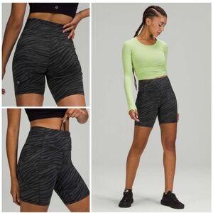 lululemon athletica Zebra Pattern Fast and Free Highrise Bike Shorts 6” inseam
